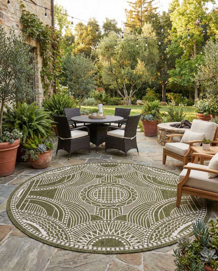 10' x 10' Easy-Clean Traditional Indoor / Outdoor Round Rug