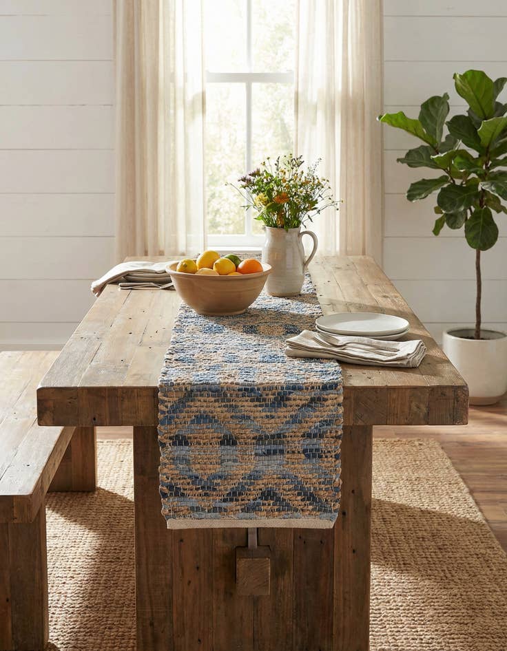 Detail image of 1' 2 x 4' 1  Hand Woven Chindi Jute Table Runner Rug