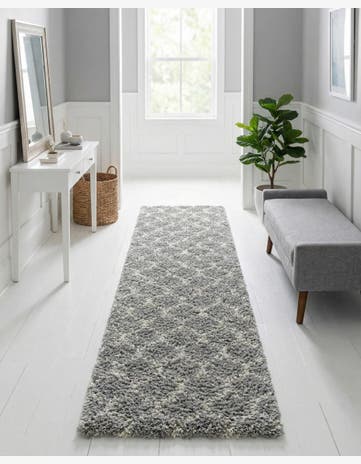 Gray Lattice Shag Runner Rug