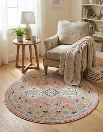 Rose Pink Kamala Washable Round Rug