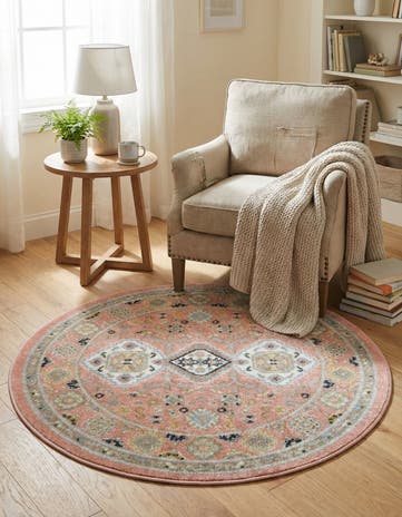 Rose Pink Kamala Washable Round Rug