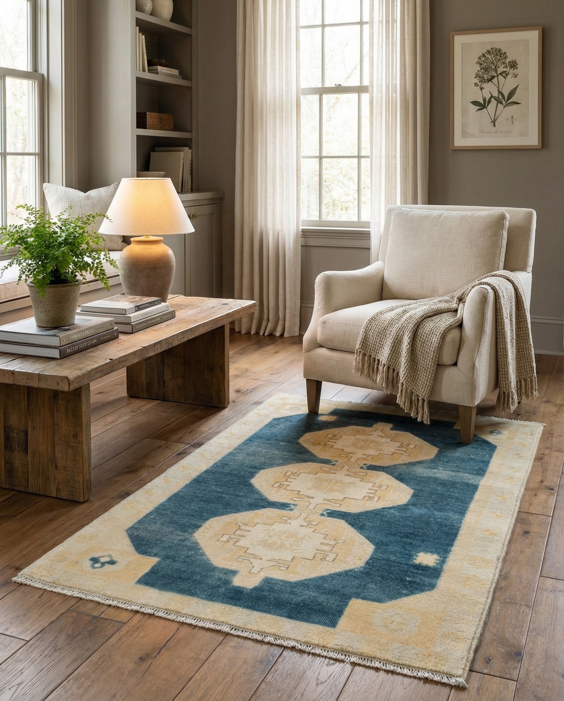 3' 5 x 4' 10 Hand Knotted Oushak Wool Rug