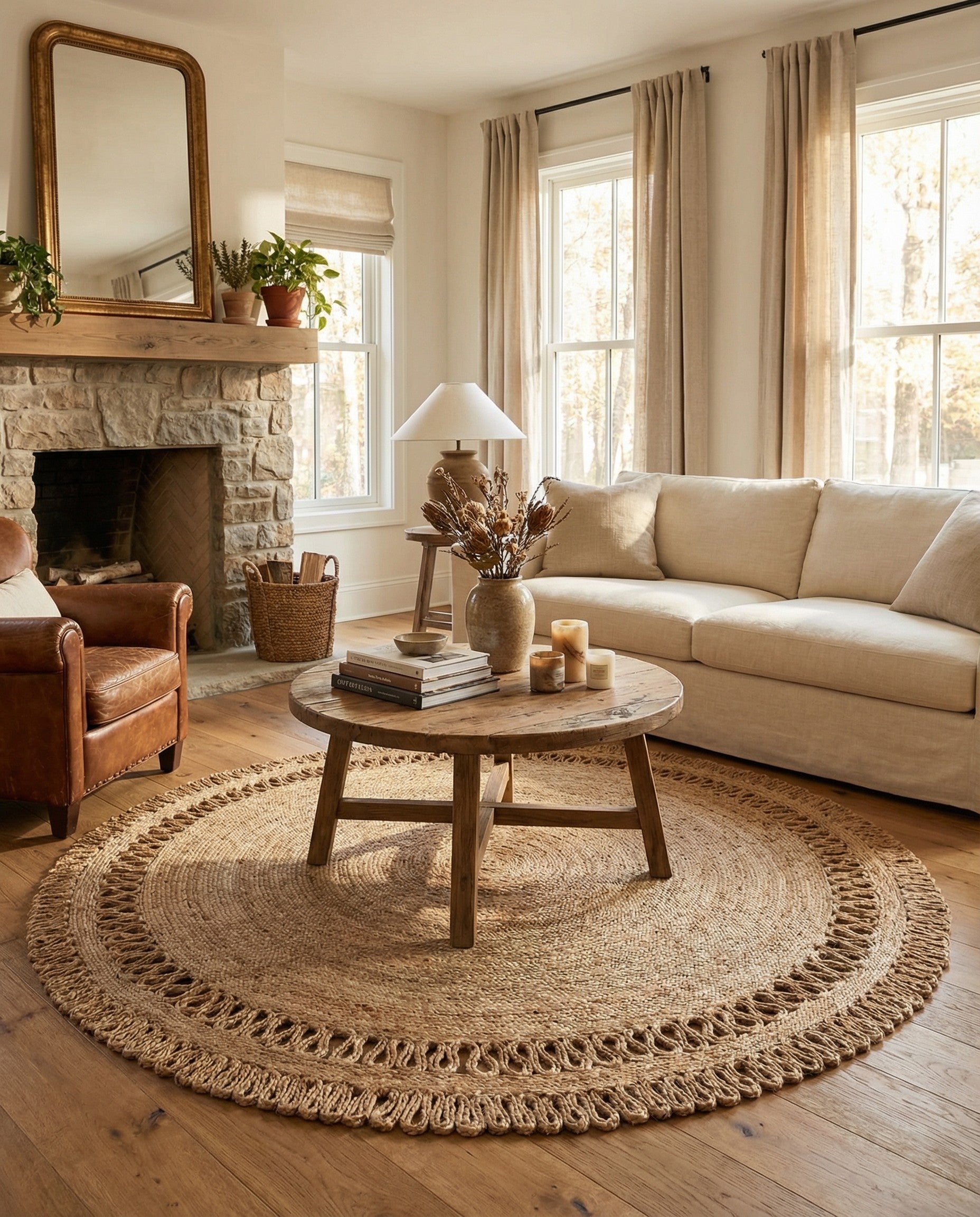 6' 1 x 6' 1 Handmade Braided Jute Round Rug