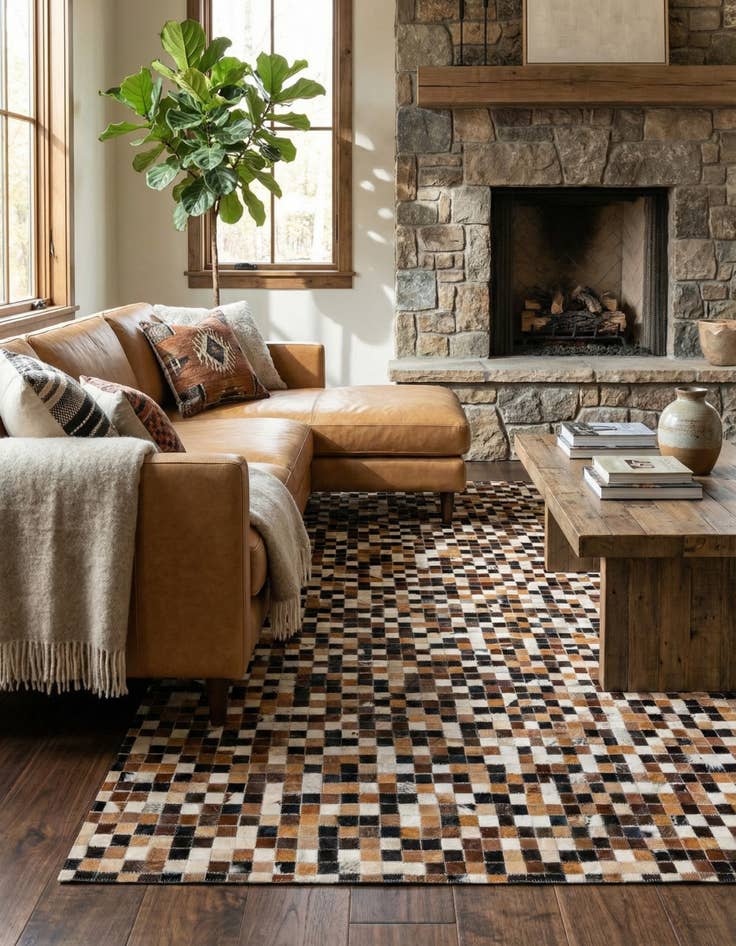 Detail image of 5' 6 x 7' 7 Cowhide Stocks Rug