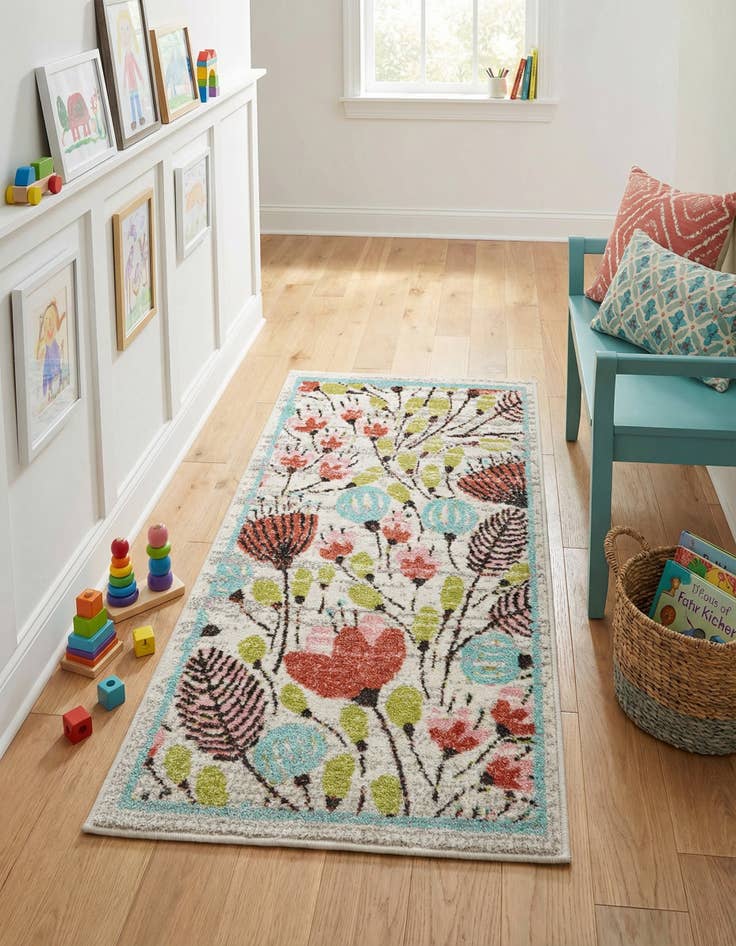 Detail image of 2' 2 x 4' Flowers Whimsy Kids Runner Rug