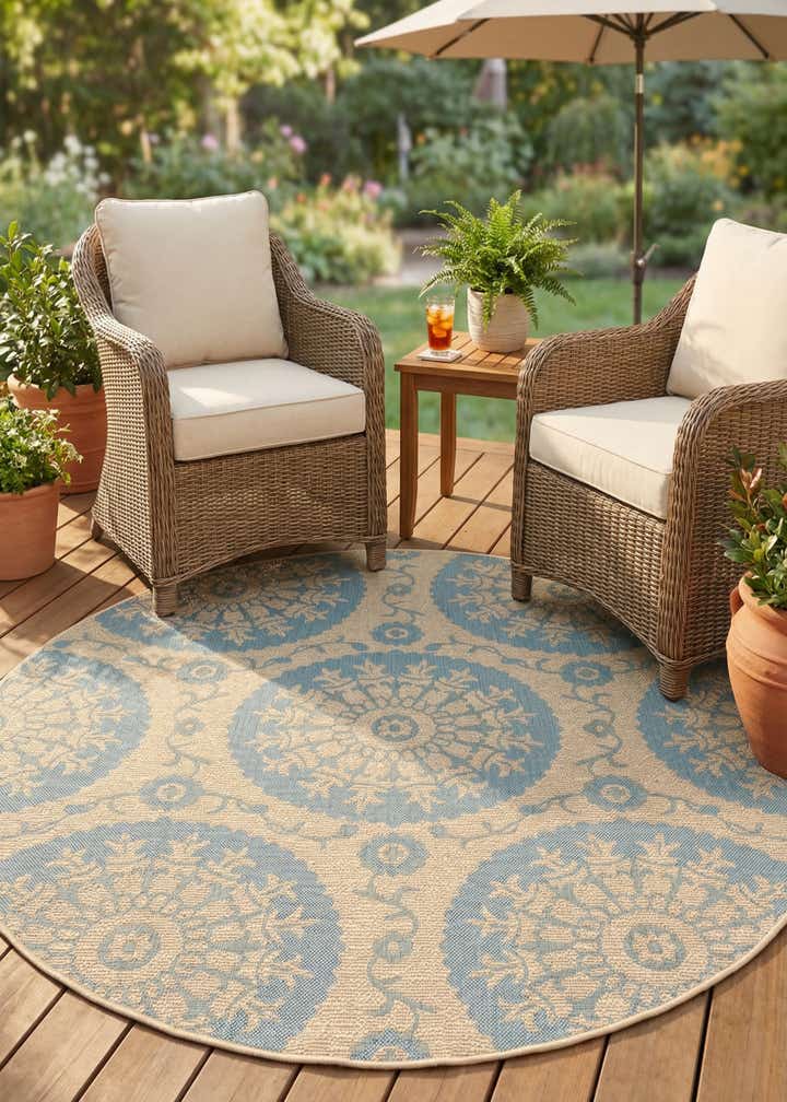 6' x 6' Easy-Clean Botanical Indoor / Outdoor Round Rug
