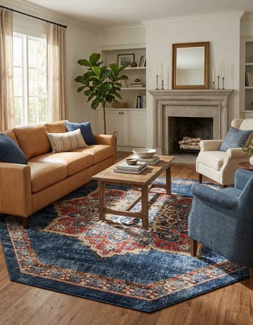 Dark Blue Eden Octagon Rug