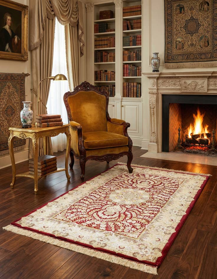 Detail image of 3' 3 x 4' 11 Ghom Silk Rug