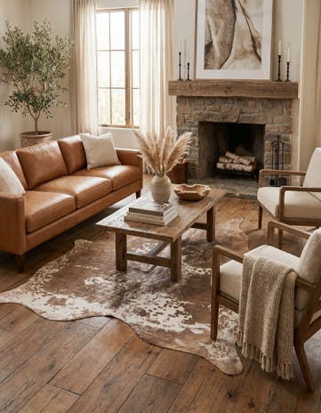 5' 8 x 6' 5 Cowhide Leather Rug
