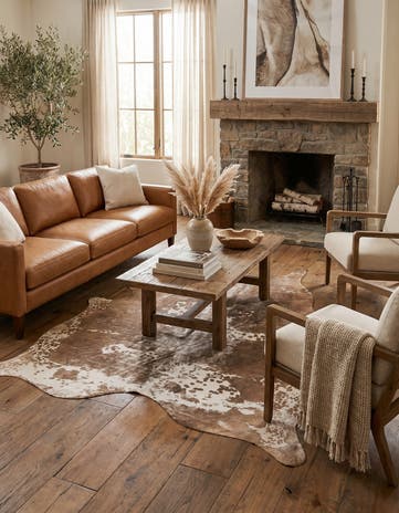 5' 8 x 6' 5 Cowhide Leather Rug