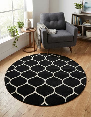 Black Lattice Frieze Round Rug