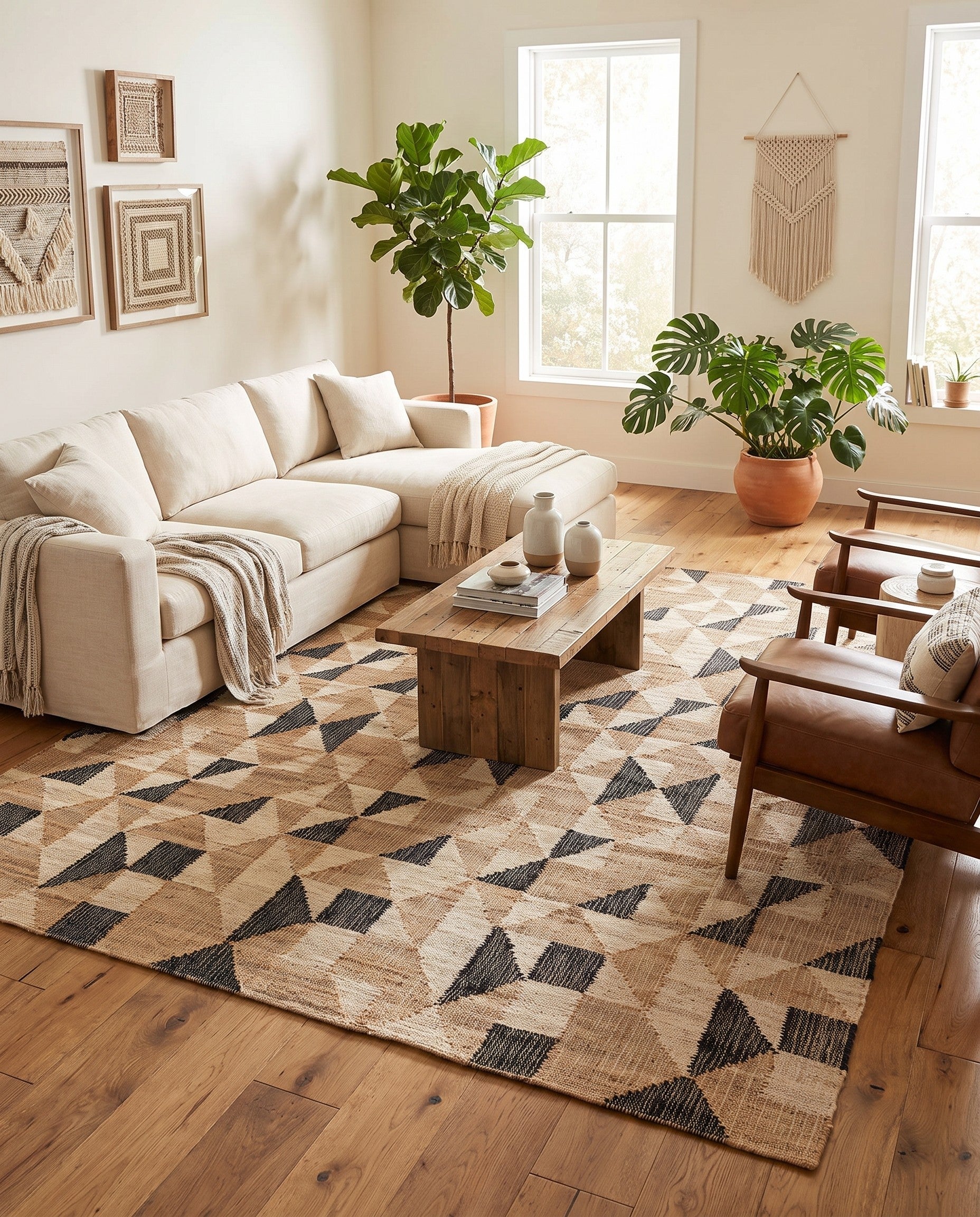 Beige and Black Hand Woven Kala Handwoven Jute Rug