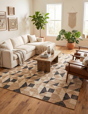 Beige and Black Hand Woven Kala Handwoven Jute Rug