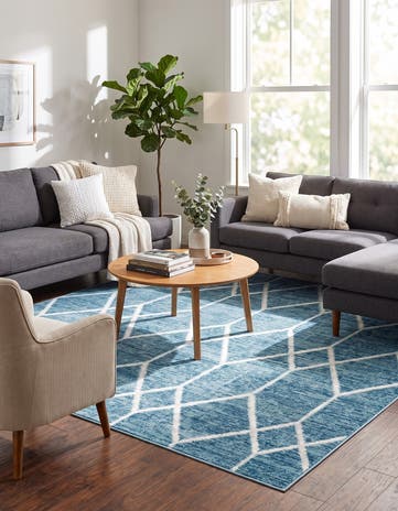 Blue Lattice Trellis Square Rug