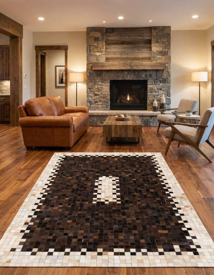 Detail image of 5' 3 x 8' Cowhide Stocks Rug