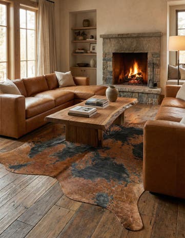 7' 8 x 7' 8 Cowhide Leather Square Rug