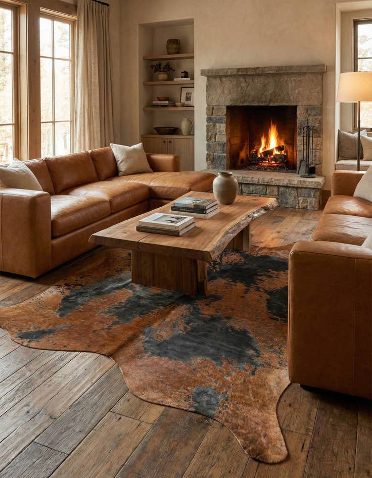 Detail image of 7' 8 x 7' 8 Cowhide Leather Square Rug