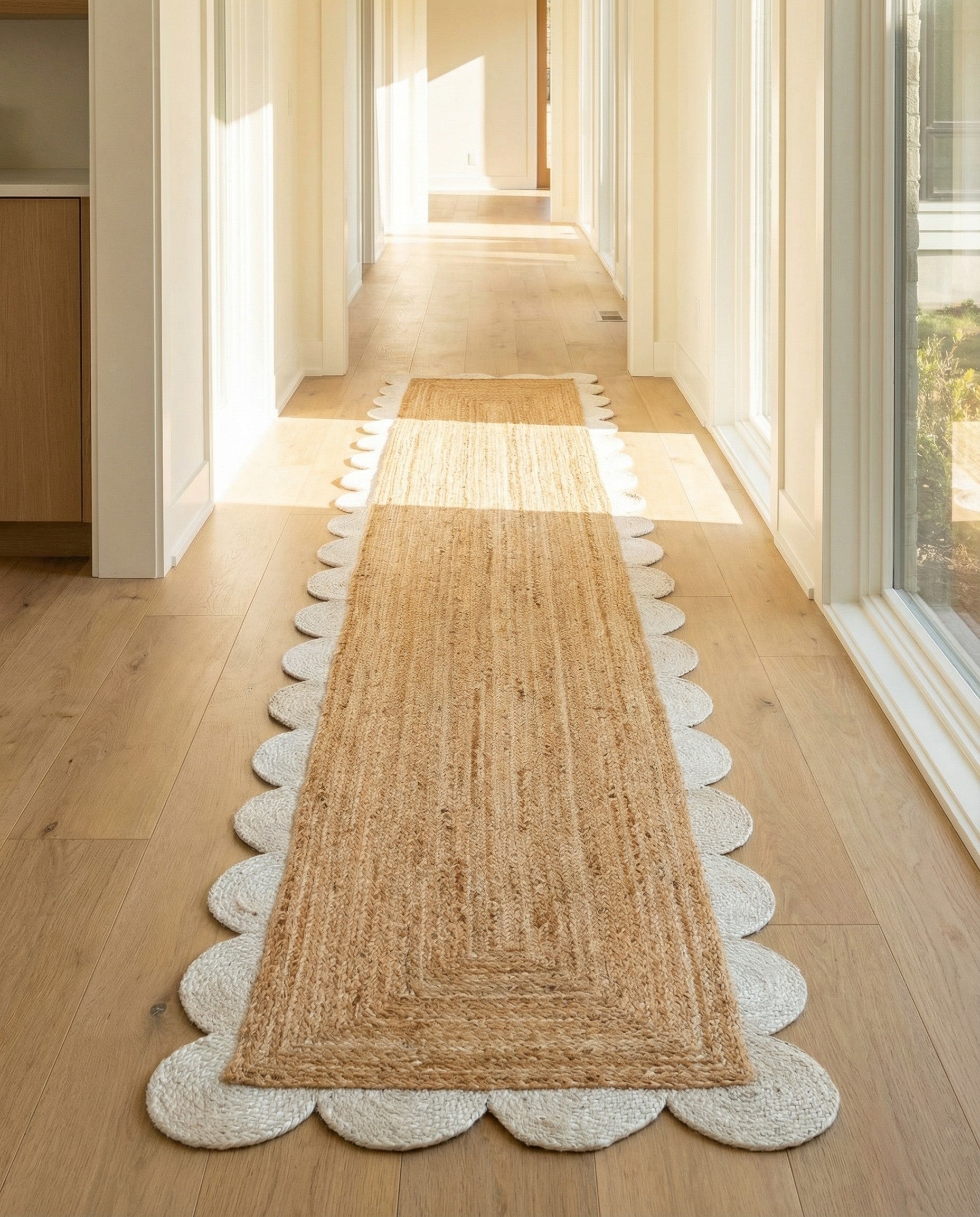 2' 7 x 10'  Hand Scallop Braided Jute Runner Rug