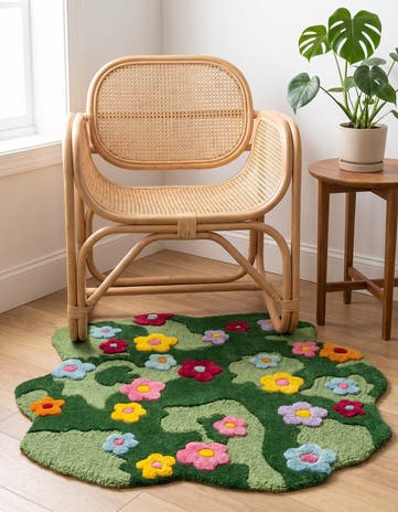 3' 1 x 3' 1 Happy Rugs Moss Funky Flower Wool Round