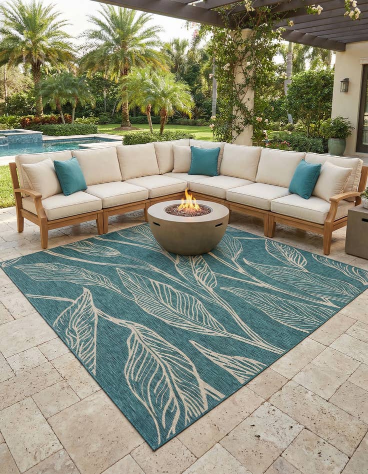 Detail image of 13' x 13'  Washable Botanical Indoor / Outdoor Square Rug