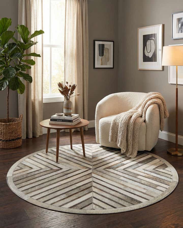 4' 1 x 4' 1 Cowhide Leather Round Rug