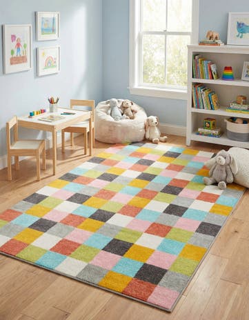 5' 3 x 8' Checkered Whimsy Kids Rug