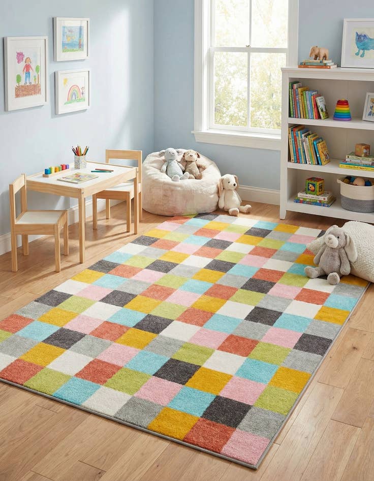 Detail image of 5' 3 x 8' Checkered Whimsy Kids Rug