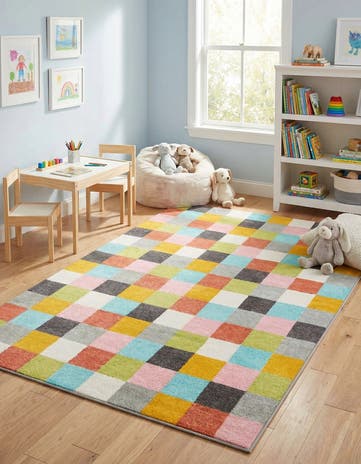 5' 3 x 8' Checkered Whimsy Kids Rug