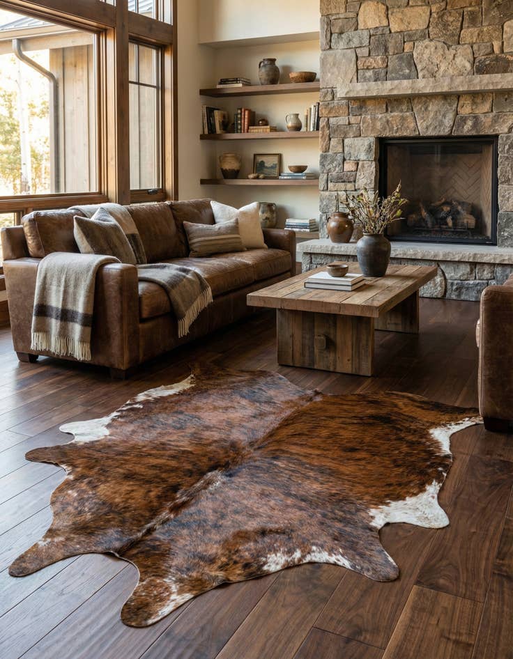 Detail image of 6' 2 x 7' Cowhide Leather Rug