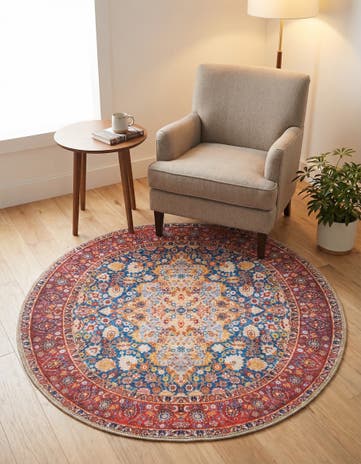Navy Blue Washable Timeless Round Rug