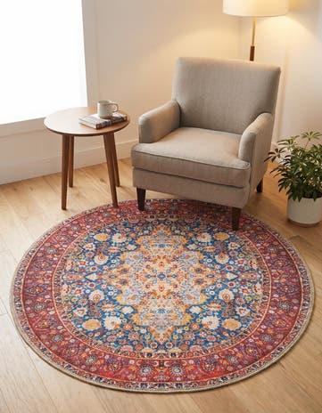 Navy Blue Washable Timeless Round Rug