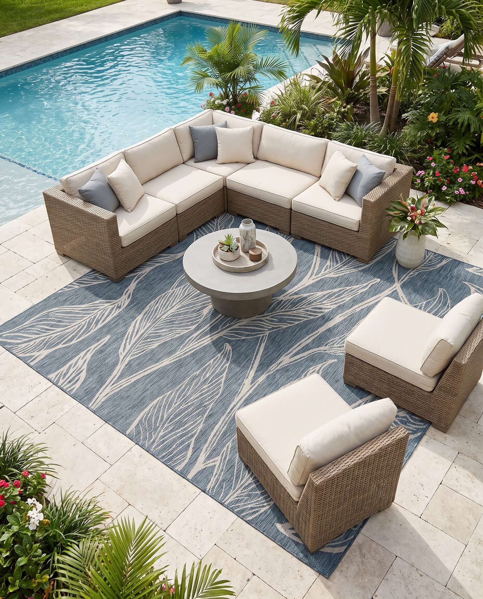 10' 8 x 10' 8 Easy-Clean Botanical Indoor / Outdoor Square Rug