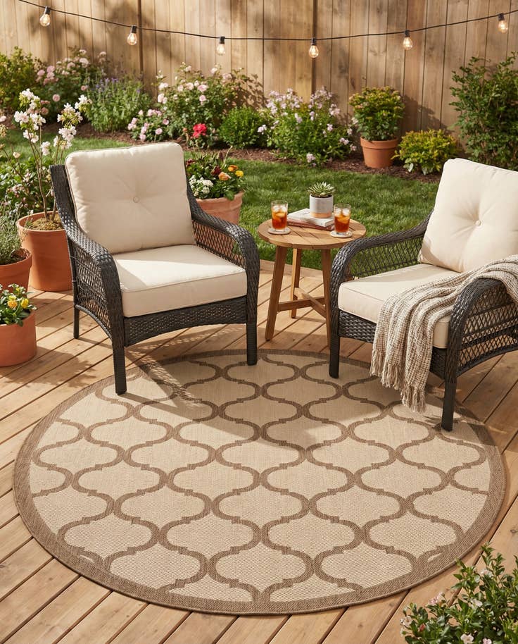 Detail image of 6' x 6' Easy-Clean Trellis Indoor / Outdoor Round Rug