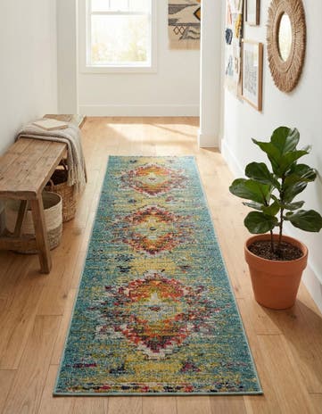 Turquoise Washable Carnevale Runner Rug