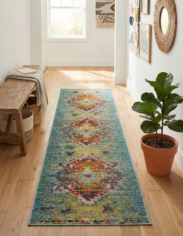 Turquoise Washable Carnevale Runner Rug