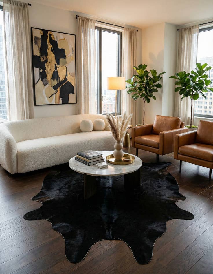 Detail image of 5' 5 x 6' 8 Cowhide Leather Rug