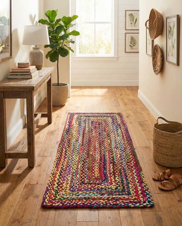  2' 7 x 6' 1  Hand Braided Chindi Runner Rug