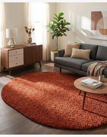 Terracotta Solid Shag Oval Rug