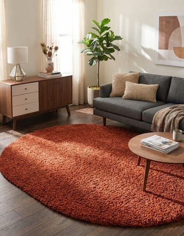 7' 10 x 10' Solid Shag Oval Rug