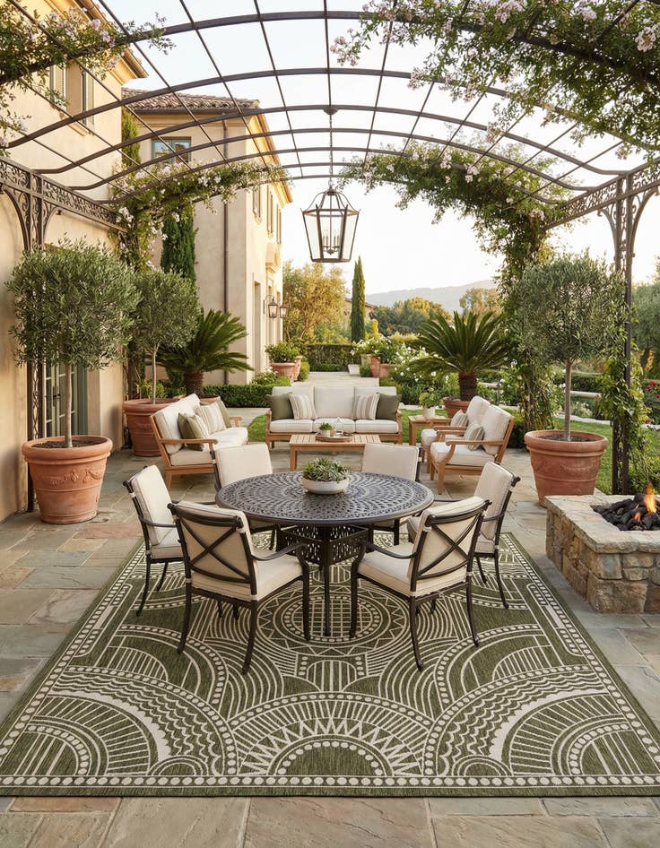 Detail image of 12' x 12'  Washable Traditional Indoor / Outdoor Square Rug