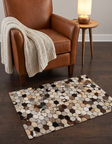 2' x 3' 1 Cowhide Leather Rug