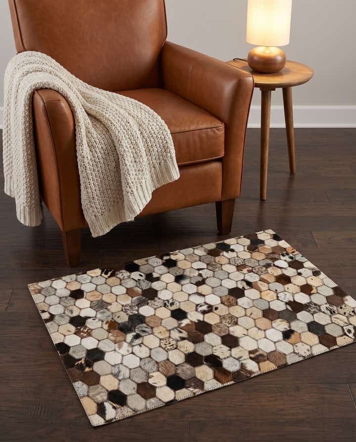 2' x 3' 1 Cowhide Leather Rug