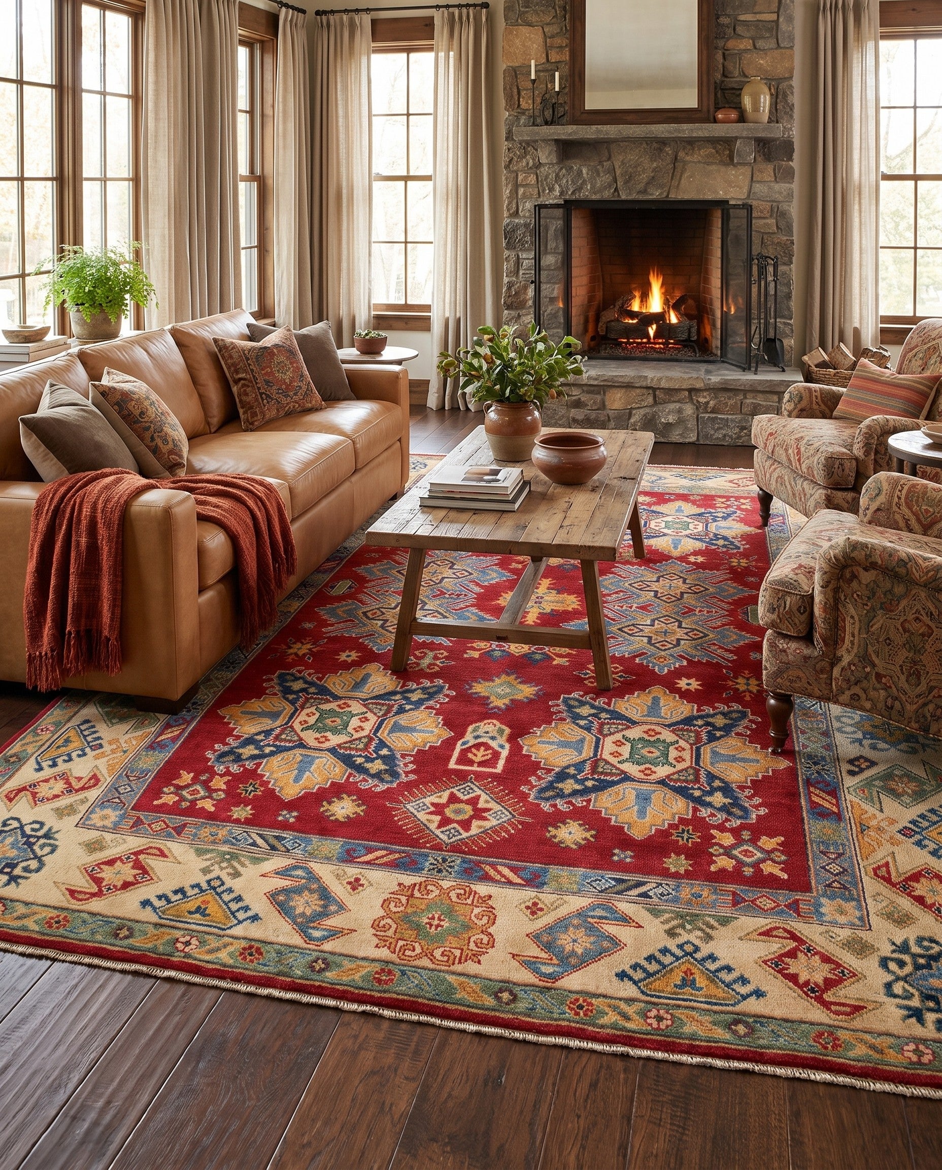 6' 7 x 9' 5 Hand Knotted Kazak Rug