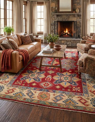 6' 7 x 9' 5 Hand Knotted Kazak Rug