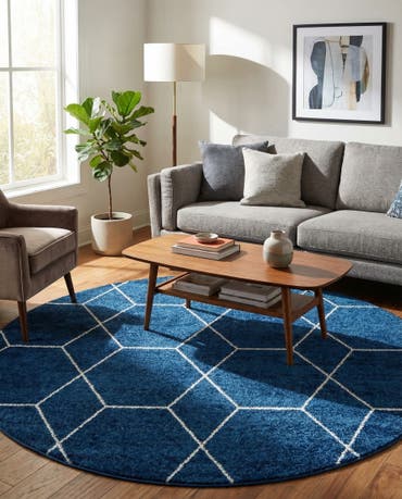  7' x 7' Lattice Frieze Round Rug