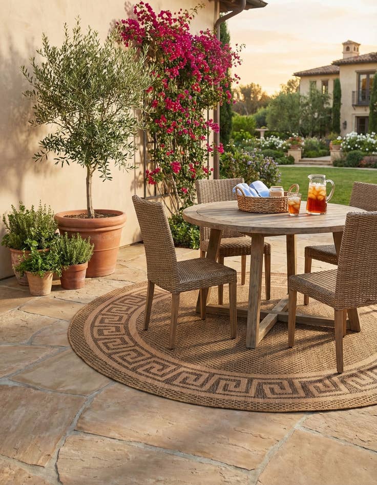 Detail image of 6' x 6' Washable Border Indoor / Outdoor Round Rug
