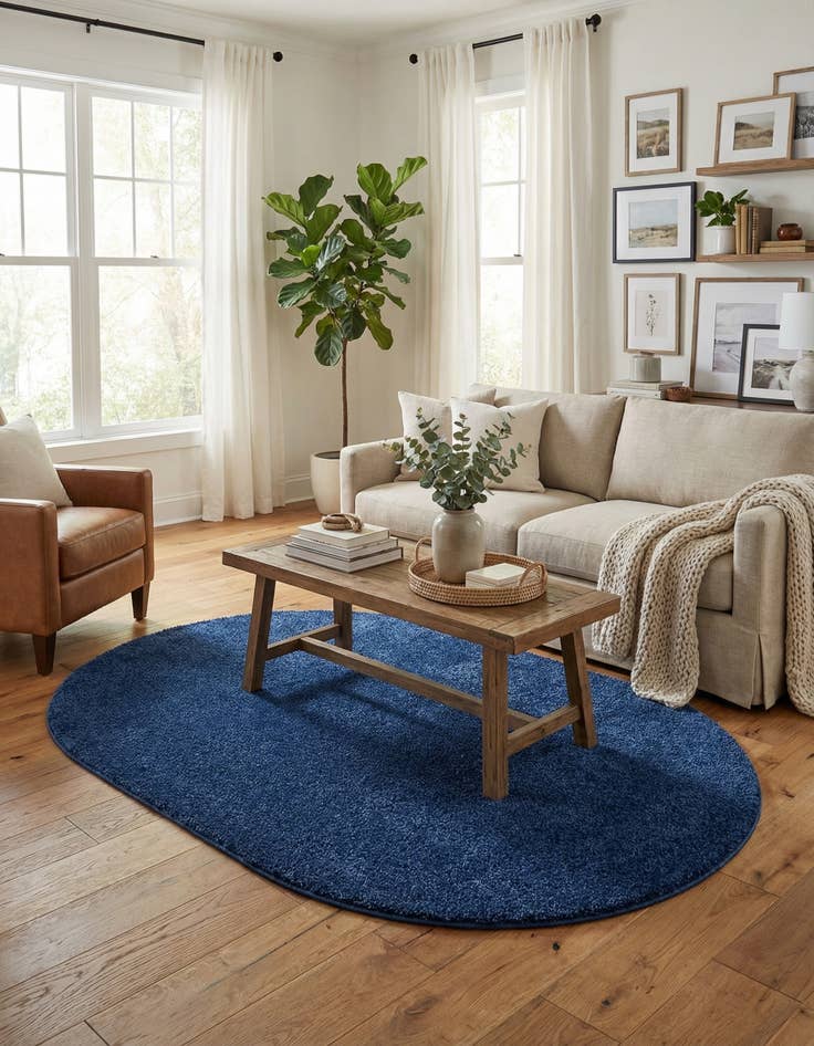 Detail image of 5' x 8' Solid Frieze Oval Rug