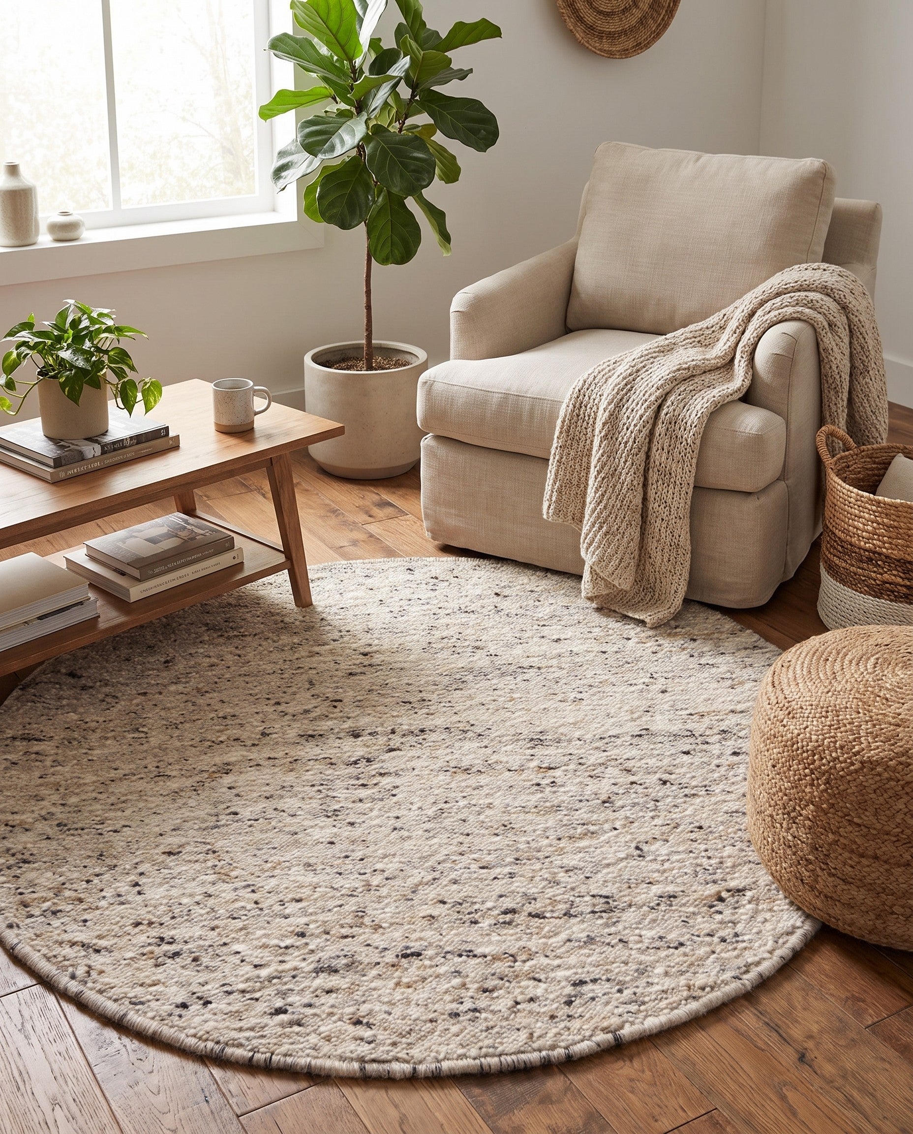 4' 9 x 4' 11 Hand Knotted Moroccan Wool Round Rug