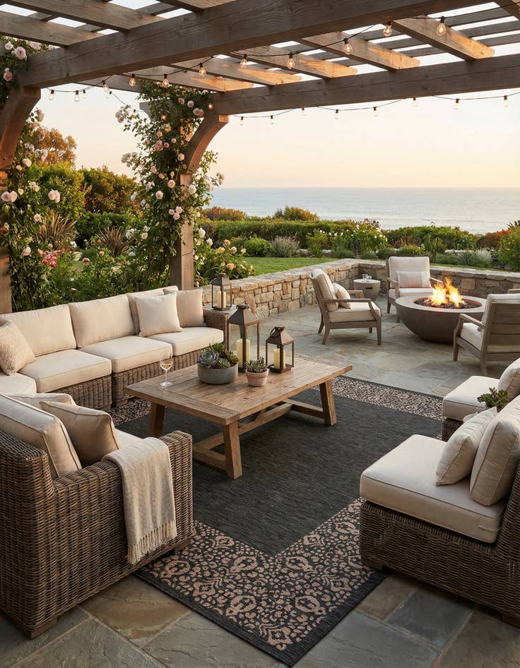 Detail image of 13' x 13' Easy-Clean Border Indoor / Outdoor Square Rug