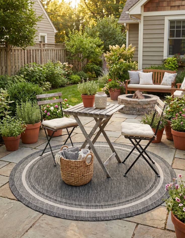 Detail image of 5' 3 x 5' 3 Washable Border Indoor / Outdoor Round Rug